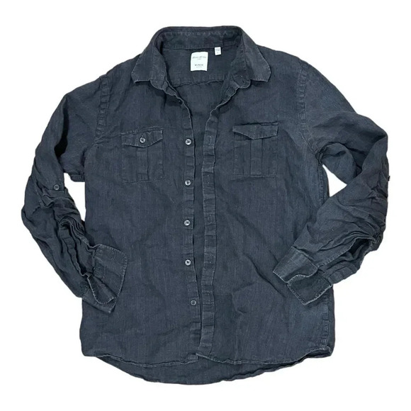 Murano Black Baird Mcnutt Linen Slim Fit Button Down Shirt L